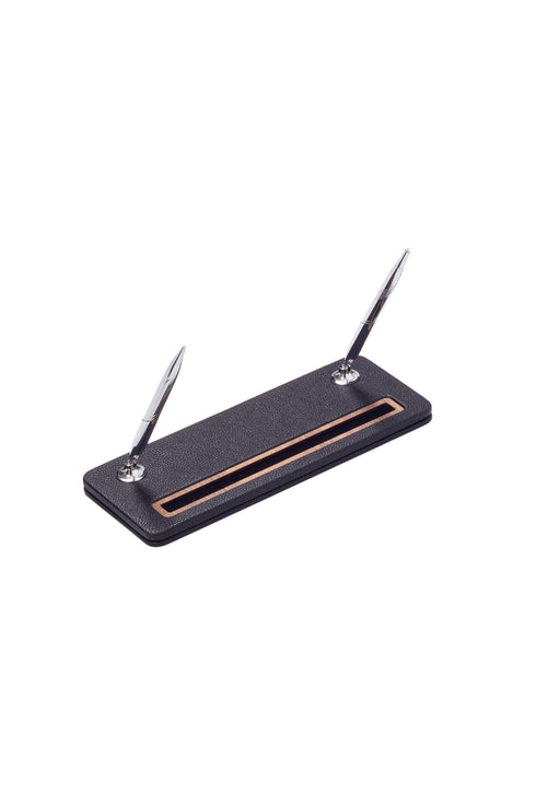 Pera Leather Pen Unit Black Wood Detailed